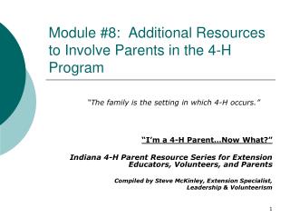 Module #8: Additional Resources to Involve Parents in the 4-H Program