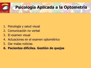 Psicología Aplicada a la Optometría