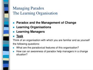 Managing Paradox The Learning Organisation