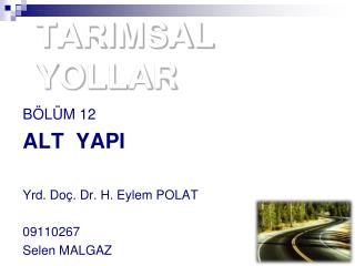 TARIMSAL YOLLAR