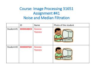 Course: Image Processing 31651 Assignment #41 Noise and Median Filtration