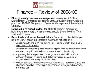 Finance – Review of 2008/09