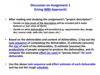 Discussion on Assignment 1 (Using WBS Approach)