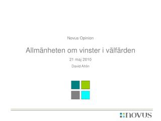 Novus Opinion Allmänheten om vinster i välfärden 21 maj 2010 David Ahlin