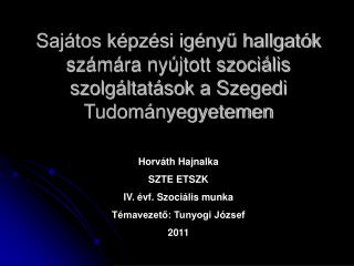 Horváth Hajnalka SZTE ETSZK IV. évf. Szociális munka Témavezető: Tunyogi József 2011