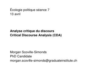 Écologie politique séance 7 13 avril Analyse critique du discours