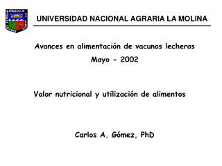 Valor nutricional y utilización de alimentos  