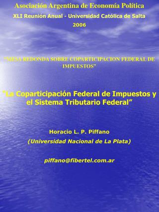 “ MESA REDONDA SOBRE COPARTICIPACION FEDERAL DE IMPUESTOS”