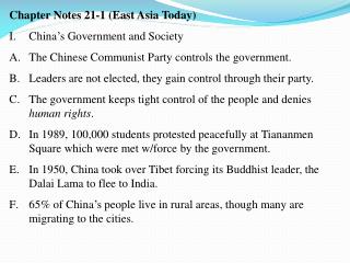 Chapter Notes 21-1 (East Asia Today) China’s Government and Society