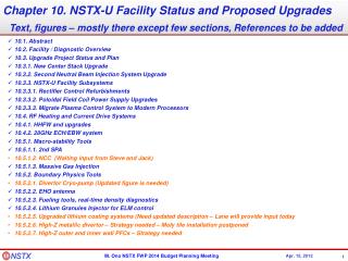 Chapter 10. NSTX-U Facility Status and Proposed Upgrades