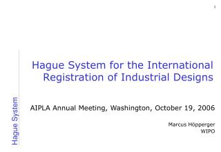 Hague System for the International Registration of Industrial Designs