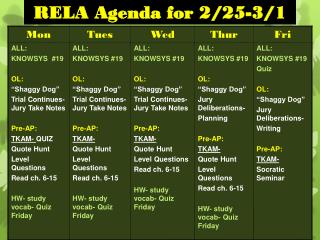 RELA Agenda for 2/25-3/1