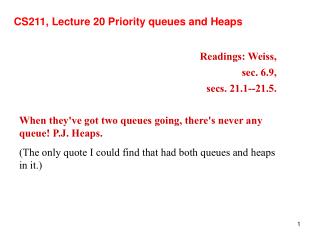 CS211, Lecture 20 Priority queues and Heaps