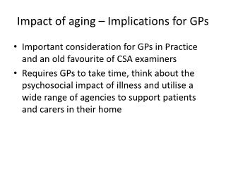 Impact of aging – Implications for GPs