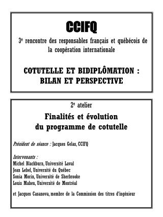 2 e atelier Finalités et évolution du programme de cotutelle
