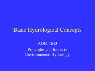 Basic Hydrological Concepts