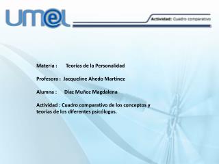 Materia : Teorías de la Personalidad Profesora : Jacqueline Ahedo Martínez
