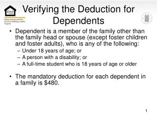 Verifying the Deduction for Dependents