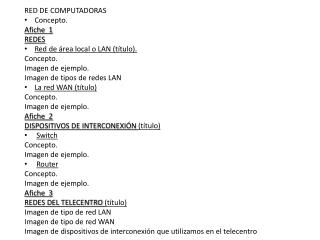 RED DE COMPUTADORAS Concepto. Afiche 1 REDES Red de área local o LAN (título). Concepto.