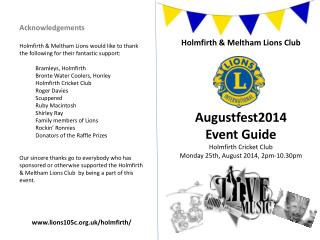 Holmfirth &amp; Meltham Lions Club Augustfest2014 Event Guide Holmfirth Cricket Club