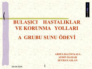 BULAŞICI HASTALIKLAR VE KORUNMA YOLLARI A GRUBU SUNU ÖDEVİ