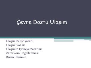 Çevre Dostu Ulaşım