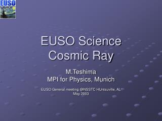 EUSO Science Cosmic Ray