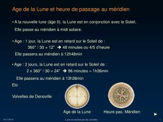 Age de la Lune et heure de passage au méridien