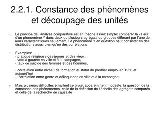 2.2.1. Constance des phénomènes et découpage des unités