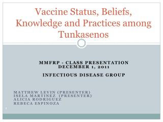 Vaccine Status, Beliefs, Knowledge and Practices among Tunkasenos