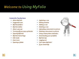 Welcome to Using MyFolio