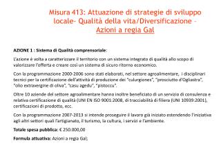 AZIONE 1 : Sistema di Qualità comprensoriale :