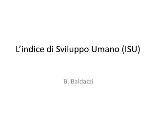 L’indice di Sviluppo Umano (ISU)