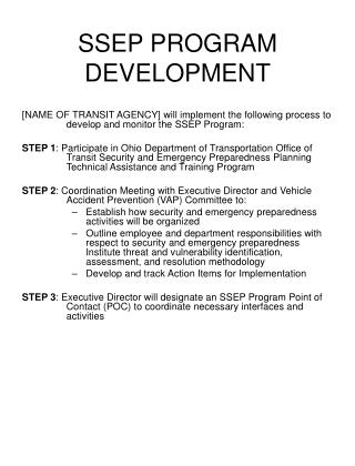 SSEP PROGRAM DEVELOPMENT