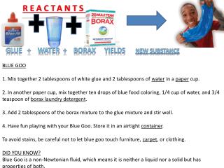 Glue + water + borax yields new substance