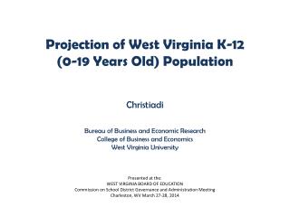 Projection of West Virginia K-12 (0-19 Years Old) Population