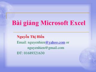 Bài giảng Microsoft Excel