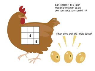 Sätt in talen 1 till 9 i den magiska fyrkanten så att den konstanta summan blir 15