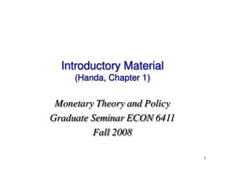 Introductory Material (Handa, Chapter 1)