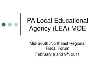 PA Local Educational Agency (LEA) MOE