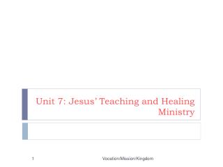 Unit 7: Jesus’ Teaching and Healing Ministry