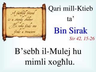 Qari mill-Ktieb ta’ Bin Sirak Sir 42, 15-26