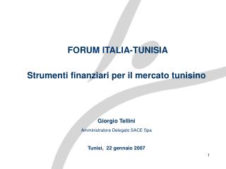 FORUM ITALIA-TUNISIA Strumenti finanziari per il mercato tunisino Giorgio Tellini