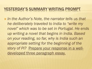 Yesterday’s Summary Writing Prompt
