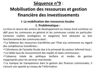 Séquence n°9  : Mobilisation des ressources et gestion financière des investissements