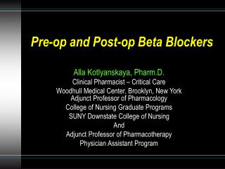 Pre-op and Post-op Beta Blockers