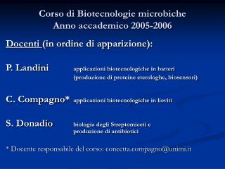 Corso di Biotecnologie microbiche Anno accademico 2005-2006