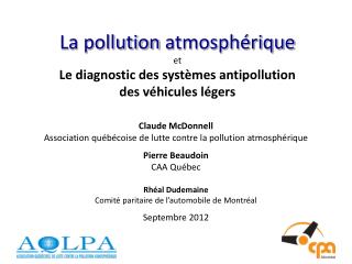 La pollution atmosphérique et Le diagnostic des systèmes antipollution des véhicules légers