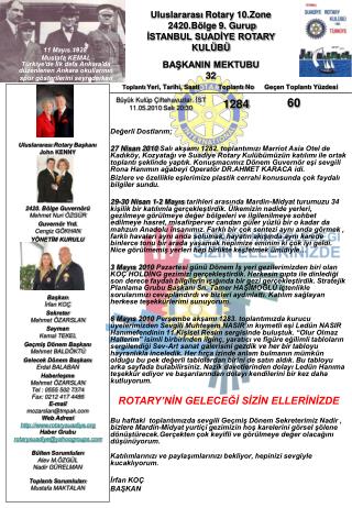 Uluslararası Rotary 10.Zone 2420.Bölge 9 . G ur up İSTANBUL SUADİYE ROTARY KULÜBÜ