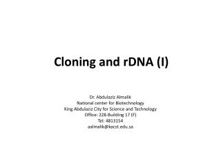 Cloning and rDNA (I)